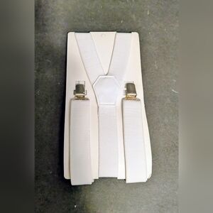 Suspenders Woman's White Adjustable Elastic Suspenders  Silver Metal Clips NWT